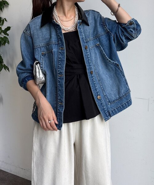 DouDou（ドゥドゥ）の「【襟の取り外しが可能！】レザーカラーデニムジャケット（その他アウター・レディース・ブルー・FREE）」の15枚目の写真