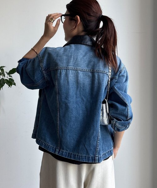 DouDou（ドゥドゥ）の「【襟の取り外しが可能！】レザーカラーデニムジャケット（その他アウター・レディース・ブルー・FREE）」の16枚目の写真