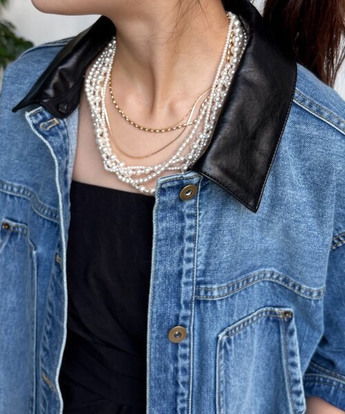 DouDou（ドゥドゥ）の「【襟の取り外しが可能！】レザーカラーデニムジャケット（その他アウター・レディース・ブルー・FREE）」の17枚目の写真