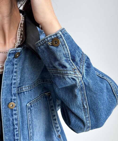 DouDou（ドゥドゥ）の「【襟の取り外しが可能！】レザーカラーデニムジャケット（その他アウター・レディース・ブルー・FREE）」の18枚目の写真