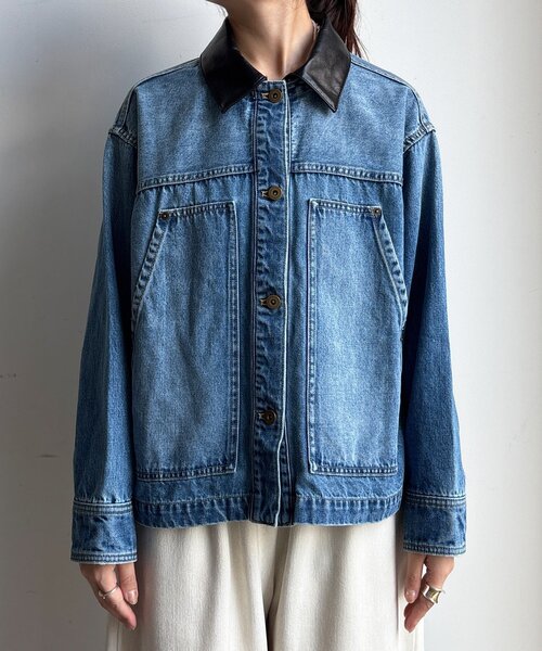 DouDou（ドゥドゥ）の「【襟の取り外しが可能！】レザーカラーデニムジャケット（その他アウター・レディース・ブルー・FREE）」の19枚目の写真