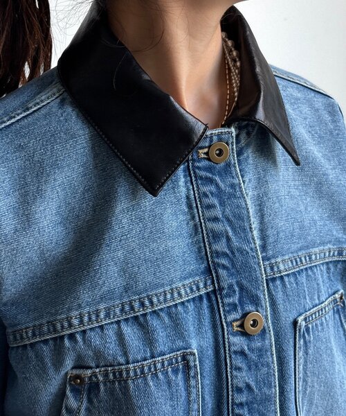 DouDou（ドゥドゥ）の「【襟の取り外しが可能！】レザーカラーデニムジャケット（その他アウター・レディース・ブルー・FREE）」の22枚目の写真