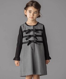 BeBe Petits Pois Vert | 3段リボンAラインジャンパースカート(ワンピース)