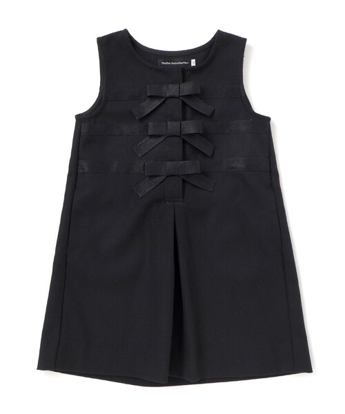 BeBe Petits Pois Vert(ベベプチポワヴェール)の「3段リボンAラインジャンパースカート(ワンピース・キッズ・グレー/ブラック・130cm/110cm/120cm/100cm/140cm/150cm)」の2枚目の写真