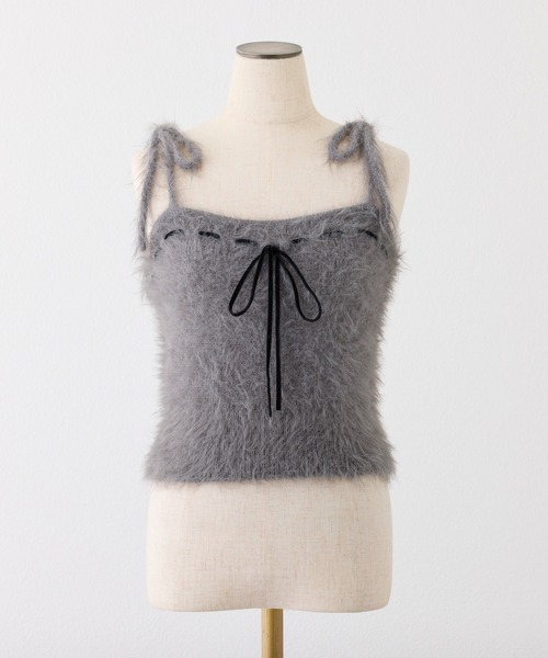 one after another NICE CLAUP（ワンアフターアナザーナイスクラップ）の「【今すぐお届け可能!セットで着れる】milkyフェザーニットビスチェ（キャミソール・レディース・サックスブルー/オフホワイト/グレー/ダークブラウン/ピンク・FREE）」の10枚目の写真