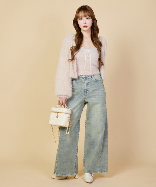 one after another NICE CLAUP（ワンアフターアナザーナイスクラップ）の「【今すぐお届け可能!セットで着れる】milkyフェザーニットビスチェ（キャミソール・レディース・サックスブルー/オフホワイト/グレー/ダークブラウン/ピンク・FREE）」の17枚目の写真