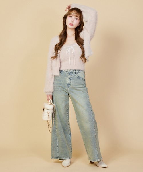 one after another NICE CLAUP（ワンアフターアナザーナイスクラップ）の「【今すぐお届け可能!セットで着れる】milkyフェザーニットビスチェ（キャミソール・レディース・サックスブルー/オフホワイト/グレー/ダークブラウン/ピンク・FREE）」の6枚目の写真