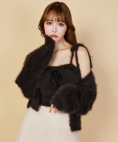 one after another NICE CLAUP（ワンアフターアナザーナイスクラップ）の「【今すぐお届け可能!セットで着れる】milkyフェザーニットビスチェ（キャミソール・レディース・サックスブルー/オフホワイト/グレー/ダークブラウン/ピンク・FREE）」の19枚目の写真