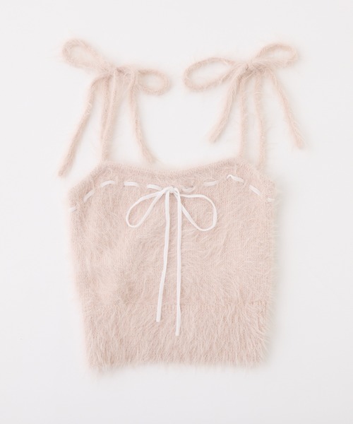 one after another NICE CLAUP（ワンアフターアナザーナイスクラップ）の「【今すぐお届け可能!セットで着れる】milkyフェザーニットビスチェ（キャミソール・レディース・サックスブルー/オフホワイト/グレー/ダークブラウン/ピンク・FREE）」の8枚目の写真