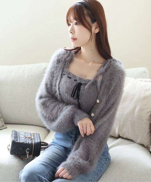 one after another NICE CLAUP（ワンアフターアナザーナイスクラップ）の「【今すぐお届け可能!セットで着れる】milkyフェザーニットビスチェ（キャミソール・レディース・サックスブルー/オフホワイト/グレー/ダークブラウン/ピンク・FREE）」の13枚目の写真