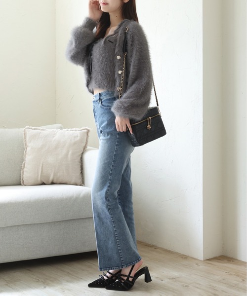 one after another NICE CLAUP（ワンアフターアナザーナイスクラップ）の「【今すぐお届け可能!セットで着れる】milkyフェザーニットビスチェ（キャミソール・レディース・サックスブルー/オフホワイト/グレー/ダークブラウン/ピンク・FREE）」の20枚目の写真