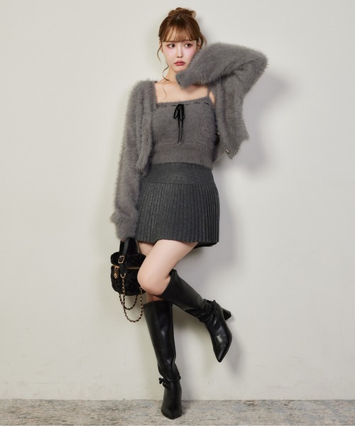 one after another NICE CLAUP（ワンアフターアナザーナイスクラップ）の「【今すぐお届け可能!セットで着れる】milkyフェザーニットビスチェ（キャミソール・レディース・サックスブルー/オフホワイト/グレー/ダークブラウン/ピンク・FREE）」の18枚目の写真