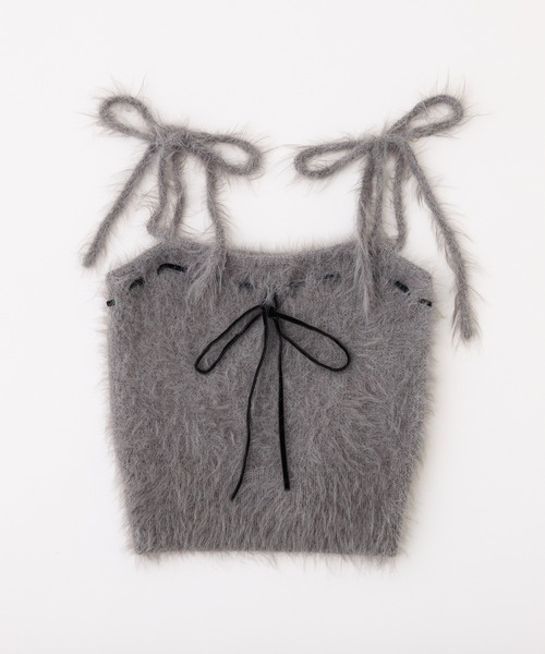 one after another NICE CLAUP（ワンアフターアナザーナイスクラップ）の「【今すぐお届け可能!セットで着れる】milkyフェザーニットビスチェ（キャミソール・レディース・サックスブルー/オフホワイト/グレー/ダークブラウン/ピンク・FREE）」の22枚目の写真