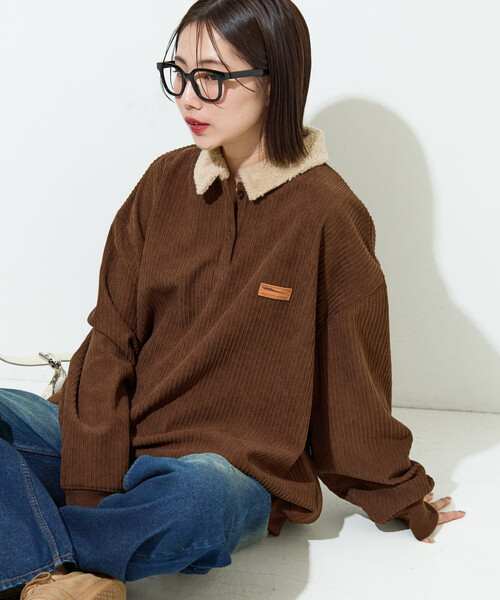 FREAK'S STORE（フリークスストア）の「限定展開　ボア襟 カットコーデュロイ × 裏フリース トップス（その他トップス・レディース・ブラック/オリーブ/ブラウン/ブルー/オフホワイト・ﾌﾘ-）」の3枚目の写真