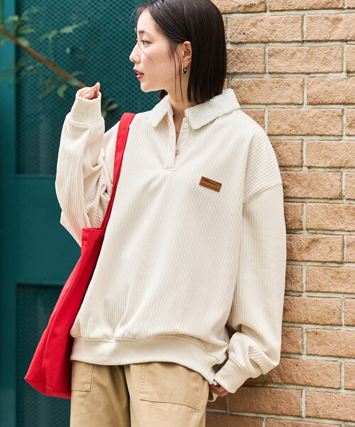 限定展開 ボア襟 カットコーデュロイ × 裏フリース トップス（その他