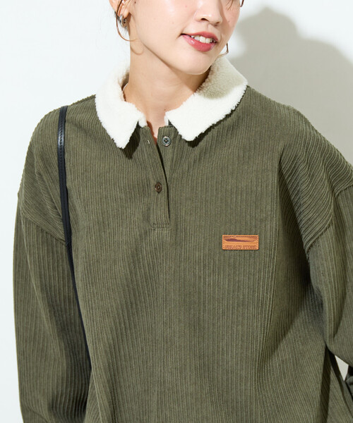 FREAK'S STORE（フリークスストア）の「限定展開　ボア襟 カットコーデュロイ × 裏フリース トップス（その他トップス・レディース・ブラック/オリーブ/ブラウン/ブルー/オフホワイト・ﾌﾘ-）」の4枚目の写真