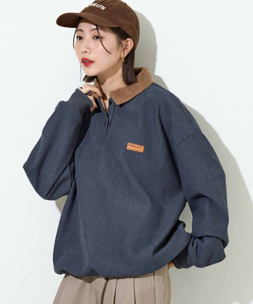 FREAK'S STORE（フリークスストア）の「限定展開　ボア襟 カットコーデュロイ × 裏フリース トップス（その他トップス・レディース・ブラック/オリーブ/ブラウン/ブルー/オフホワイト・ﾌﾘ-）」の5枚目の写真