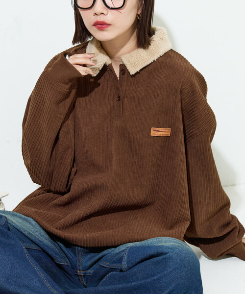FREAK'S STORE（フリークスストア）の「限定展開　ボア襟 カットコーデュロイ × 裏フリース トップス（その他トップス・レディース・ブラック/オリーブ/ブラウン/ブルー/オフホワイト・ﾌﾘ-）」の8枚目の写真