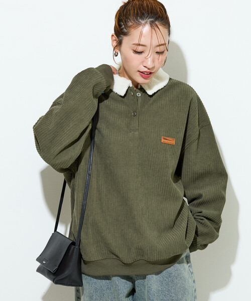限定展開 ボア襟 カットコーデュロイ × 裏フリース トップス（その他