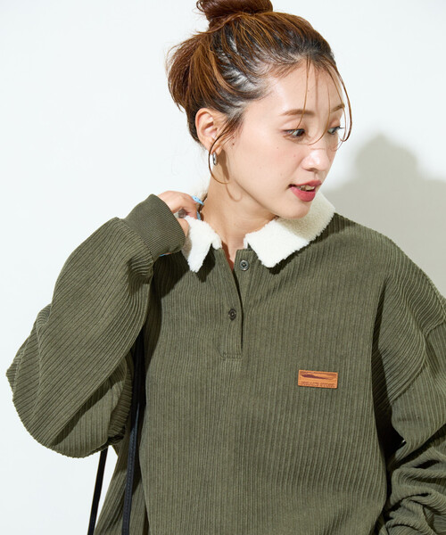 限定展開 ボア襟 カットコーデュロイ × 裏フリース トップス（その他