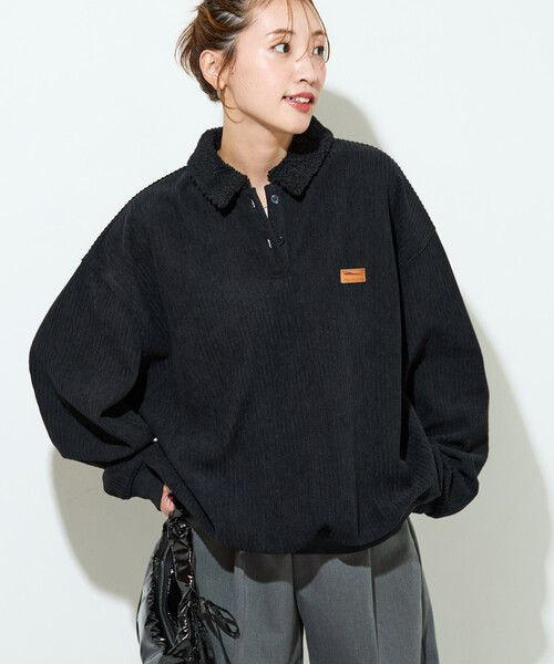 限定展開 ボア襟 カットコーデュロイ × 裏フリース トップス（その他