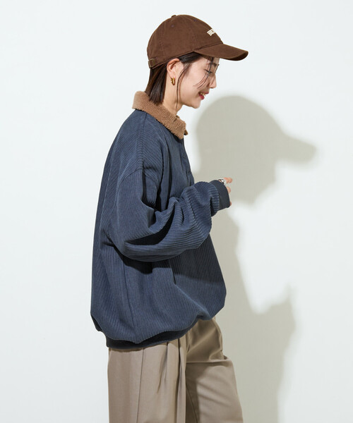 限定展開 ボア襟 カットコーデュロイ × 裏フリース トップス（その他