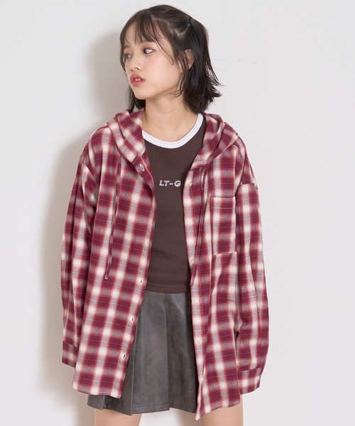 LOVETOXIC（ラブトキシック）の「【LTXC】チェックシャツパーカ（シャツ/ブラウス・キッズ・ブラウン/ネイビー/エンジ・M:150cm/L:160cm/130cm/S:140cm）」の3枚目の写真