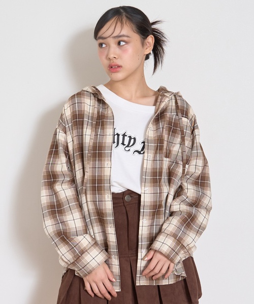 LOVETOXIC（ラブトキシック）の「【LTXC】チェックシャツパーカ（シャツ/ブラウス・キッズ・ブラウン/ネイビー/エンジ・M:150cm/L:160cm/130cm/S:140cm）」の2枚目の写真