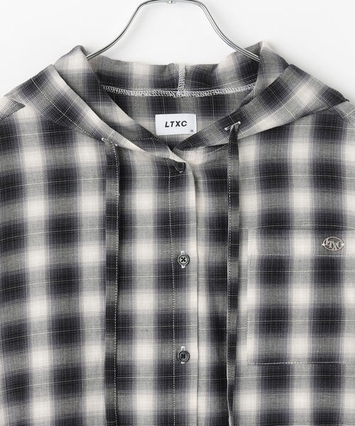 LOVETOXIC（ラブトキシック）の「【LTXC】チェックシャツパーカ（シャツ/ブラウス・キッズ・ブラウン/ネイビー/エンジ・M:150cm/L:160cm/130cm/S:140cm）」の5枚目の写真