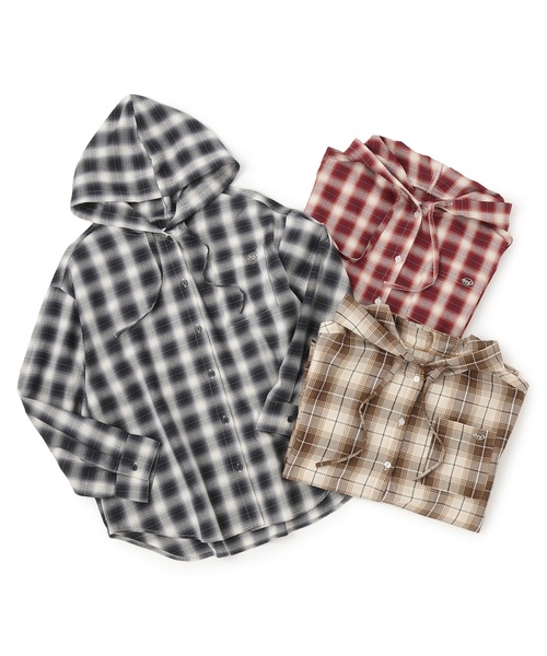 LOVETOXIC（ラブトキシック）の「【LTXC】チェックシャツパーカ（シャツ/ブラウス・キッズ・ブラウン/ネイビー/エンジ・M:150cm/L:160cm/130cm/S:140cm）」の10枚目の写真