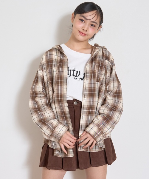LOVETOXIC（ラブトキシック）の「【LTXC】チェックシャツパーカ（シャツ/ブラウス・キッズ・ブラウン/ネイビー/エンジ・M:150cm/L:160cm/130cm/S:140cm）」の13枚目の写真