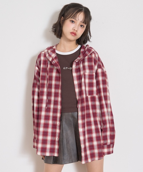 LOVETOXIC（ラブトキシック）の「【LTXC】チェックシャツパーカ（シャツ/ブラウス・キッズ・ブラウン/ネイビー/エンジ・M:150cm/L:160cm/130cm/S:140cm）」の14枚目の写真