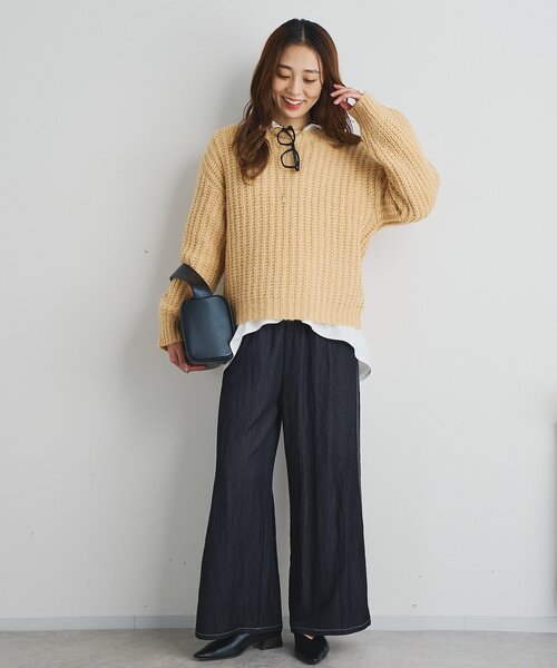 un dix cors（アンディコール）の「《楽な履き心地》シャイニーデニムワイドパンツ（デニムパンツ・レディース・ブラック/インディゴブルー・FREE）」の18枚目の写真