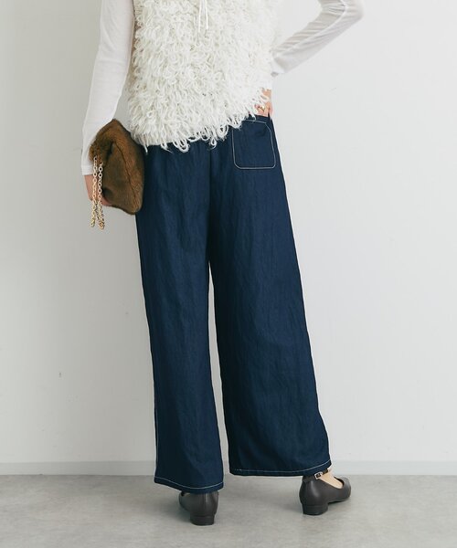 un dix cors（アンディコール）の「《楽な履き心地》シャイニーデニムワイドパンツ（デニムパンツ・レディース・ブラック/インディゴブルー・FREE）」の6枚目の写真