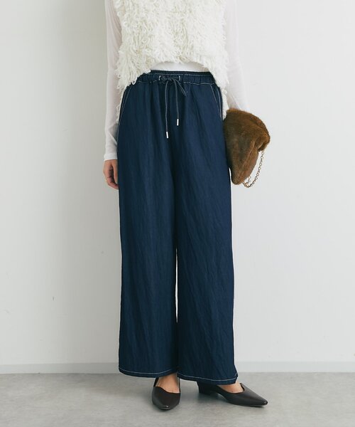 un dix cors（アンディコール）の「《楽な履き心地》シャイニーデニムワイドパンツ（デニムパンツ・レディース・ブラック/インディゴブルー・FREE）」の7枚目の写真