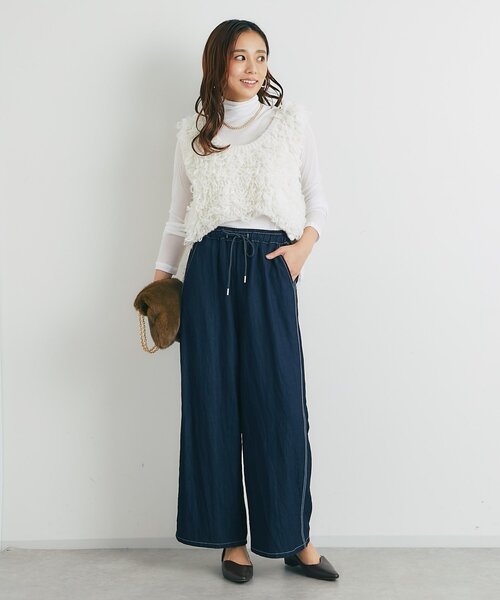 un dix cors（アンディコール）の「《楽な履き心地》シャイニーデニムワイドパンツ（デニムパンツ・レディース・ブラック/インディゴブルー・FREE）」の8枚目の写真