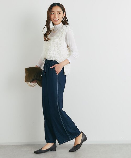 un dix cors（アンディコール）の「《楽な履き心地》シャイニーデニムワイドパンツ（デニムパンツ・レディース・ブラック/インディゴブルー・FREE）」の9枚目の写真