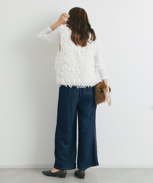 un dix cors（アンディコール）の「《楽な履き心地》シャイニーデニムワイドパンツ（デニムパンツ・レディース・ブラック/インディゴブルー・FREE）」の10枚目の写真