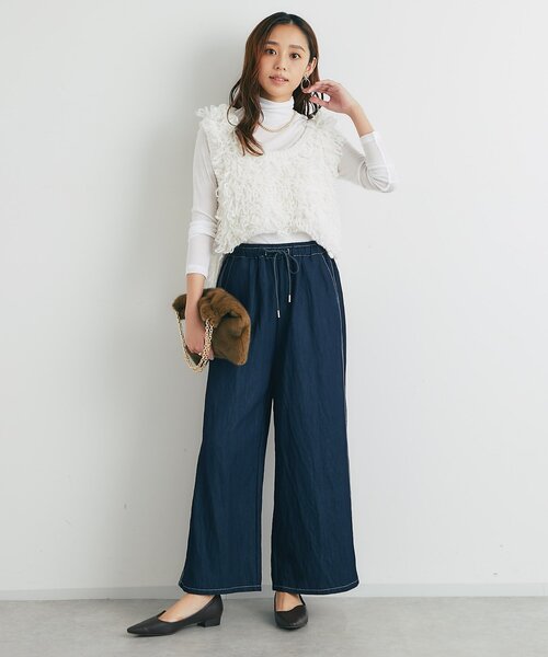 un dix cors（アンディコール）の「《楽な履き心地》シャイニーデニムワイドパンツ（デニムパンツ・レディース・ブラック/インディゴブルー・FREE）」の11枚目の写真