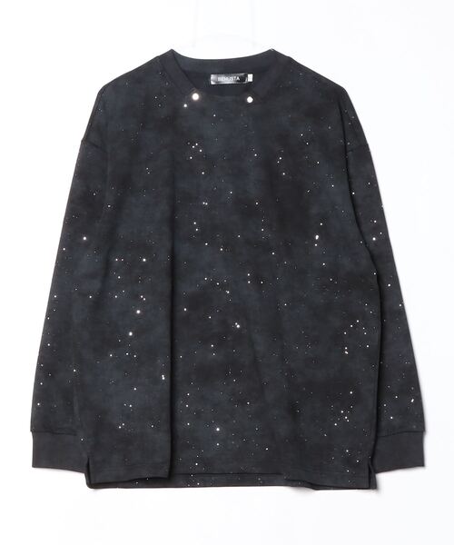 BENUSTA(ベヌスタ)の「A'GEM/9 × .kom 『BENUSTA /ベヌスタ』Metal Detail Rhinestone Long Sleeve Tee /メタルパーツラインストーンロングスリーブカットソー(Tシャツ/カットソー・メンズ・ベージュ/ブラック・L/XL)」の4枚目の写真