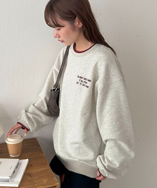 さゅページ ユニセックス】ラインリブワンポイント刺繍スウェット（スウェット
