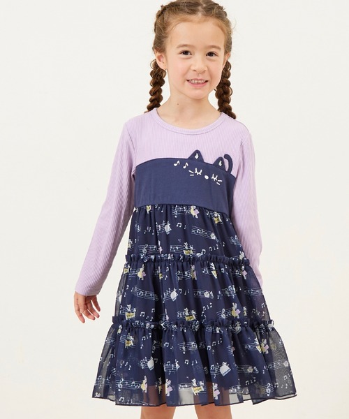 KP（ケーピー）の「音符柄シフォン ティアードワンピース（ワンピース・キッズ・アイボリー/ネイビー・90cm/100cm/110cm/120cm/130cm）」の2枚目の写真