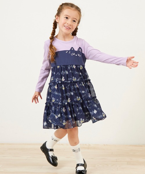 KP（ケーピー）の「音符柄シフォン ティアードワンピース（ワンピース・キッズ・アイボリー/ネイビー・90cm/100cm/110cm/120cm/130cm）」の6枚目の写真