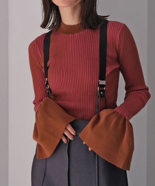 AKTE（アクテ）の「ダブルカラーフレアスリーブニットプルオーバー（ニット/セーター・レディース・ピンク系/グリーン系・FREE）」の2枚目の写真