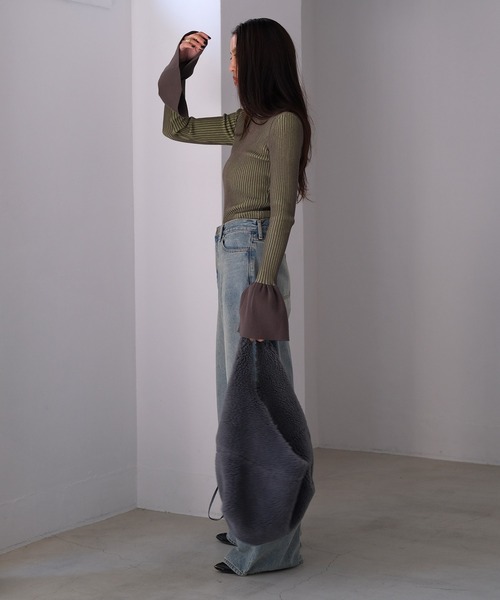 AKTE（アクテ）の「ダブルカラーフレアスリーブニットプルオーバー（ニット/セーター・レディース・ピンク系/グリーン系・FREE）」の7枚目の写真