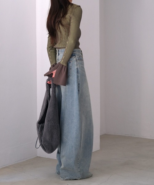 AKTE（アクテ）の「ダブルカラーフレアスリーブニットプルオーバー（ニット/セーター・レディース・ピンク系/グリーン系・FREE）」の9枚目の写真