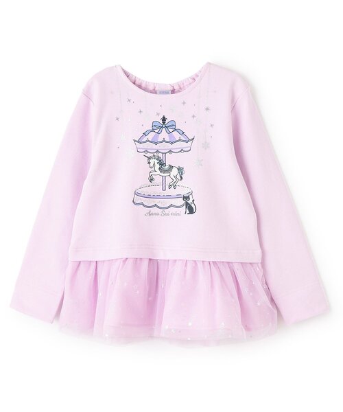 ANNA SUI mini(アナスイ・ミニ)の「裾ペプラムチュールメリーゴーランドプリントトレーナー(スウェット・キッズ・ライトピンク/ブラック・85-95cm/120cm/130cm/140cm/100-110cm)」の2枚目の写真