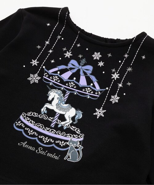 ANNA SUI mini(アナスイ・ミニ)の「裾ペプラムチュールメリーゴーランドプリントトレーナー(スウェット・キッズ・ライトピンク/ブラック・85-95cm/120cm/130cm/140cm/100-110cm)」の6枚目の写真
