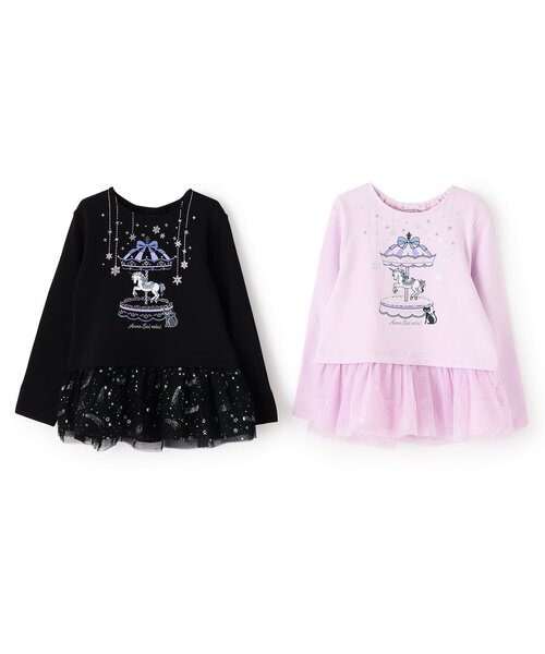 ANNA SUI mini(アナスイ・ミニ)の「裾ペプラムチュールメリーゴーランドプリントトレーナー(スウェット・キッズ・ライトピンク/ブラック・85-95cm/120cm/130cm/140cm/100-110cm)」の14枚目の写真