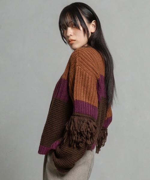 MARECHAL TERRE（マルシャルテル）の「フリンジニットカーデ（ニット/セーター・レディース・ブルー/ブラック/アイボリー/ブラウン・MEDIUM）」の10枚目の写真